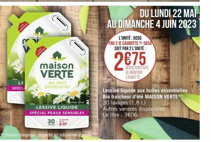 lessive liquide aux huiles essentielles bio fraîcheur d'été maison verte