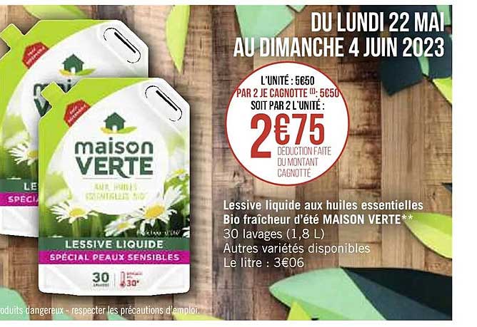 lessive liquide aux huiles essentielles bio fraîcheur d'été maison verte