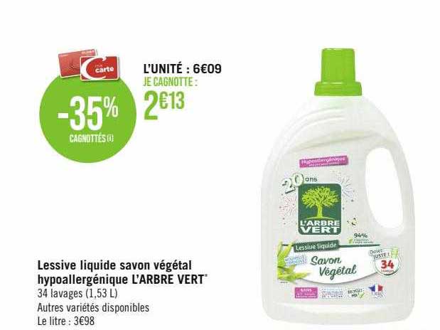 lessive liquide savon végétal hypoallergénique l'arbre vert