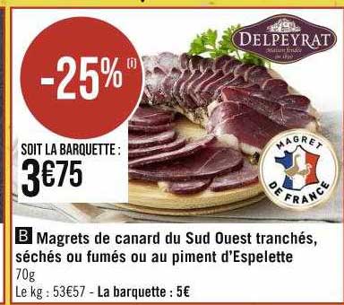 magrets de canard du sud ouest tranchés, séchés ou fumés ou au piment d'espelette