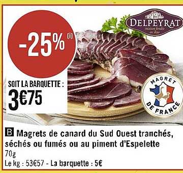 magrets de canard du sud ouest tranchés, séchés ou fumés ou au piment d'espelette