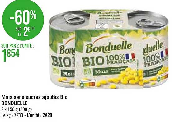 Maïs Sans Sucres Ajoutés Bio Bonduelle