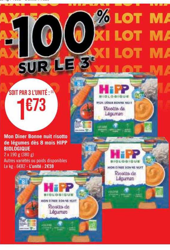 mon dîner bonne nuit risotto de légumes dès 8 mois hipp biologique