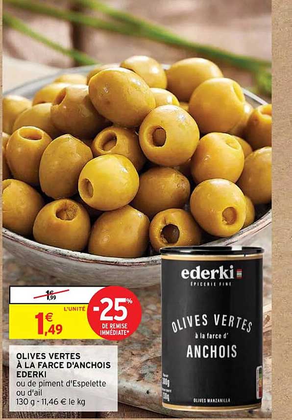 olives vertes à la farce d'anchois ederki