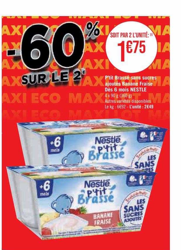 P'tit Brassé Sans Sucres Ajoutés Banane Fraise Dès 6 Mois Nestlé