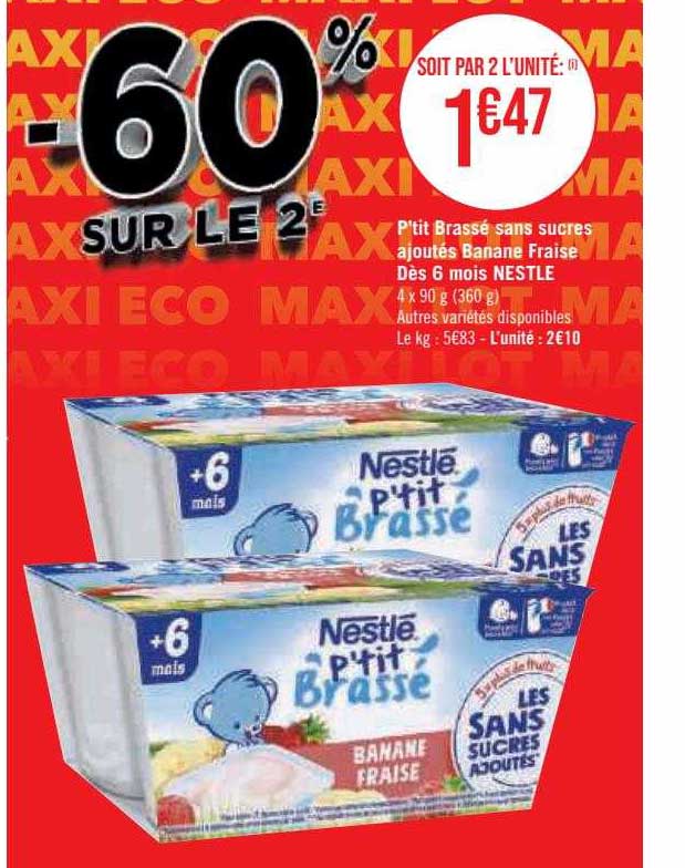 P'tit Brassé Sans Sucres Ajoutés Banane Fraise Dès 6 Mois Nestlé