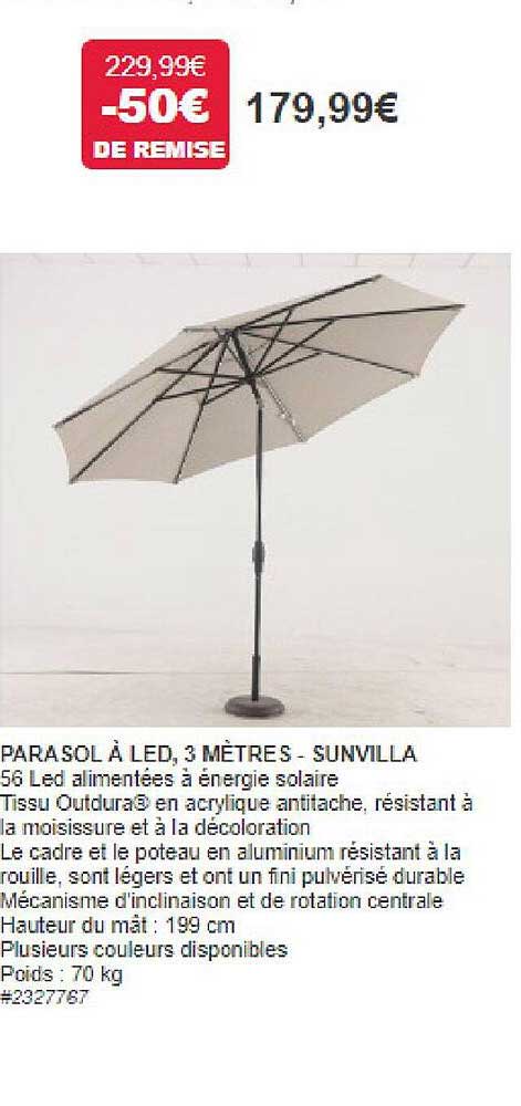 parasol à led, 3 mètres - sunvilla