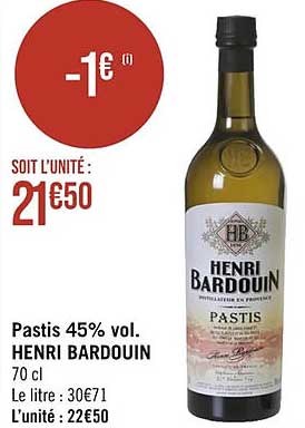 pastis 45% vol. henri bardouin