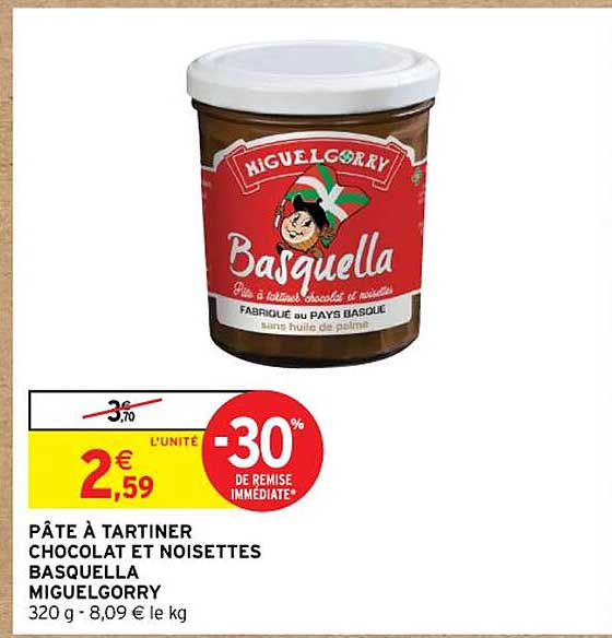 pâte à tartiner chocolat et noisettes basquella miguelgorry
