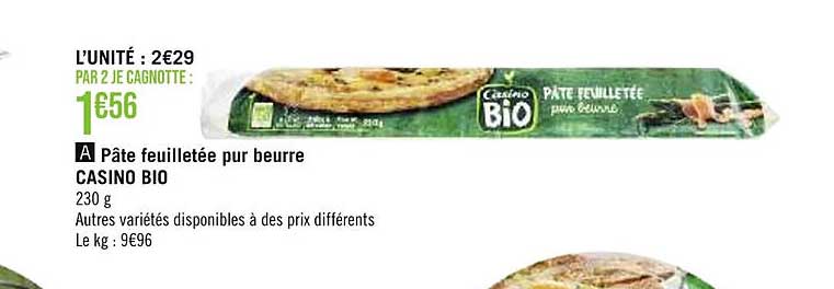 Pâte Feuilletée Pur Beurre Casino Bio