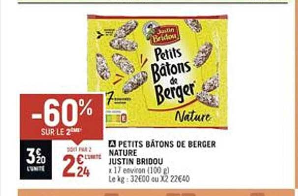 petits bâtons de berger nature justin bridou