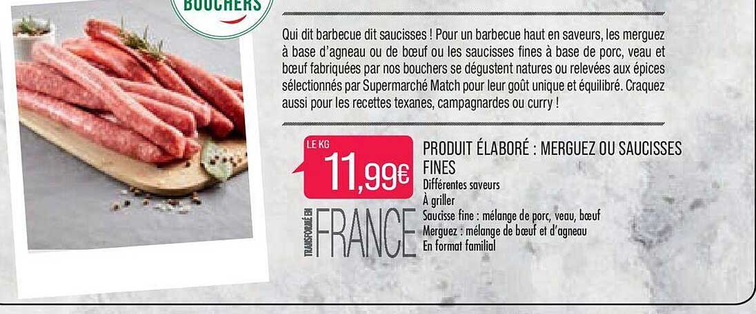 produit élaboré : merguez ou saucisses fines