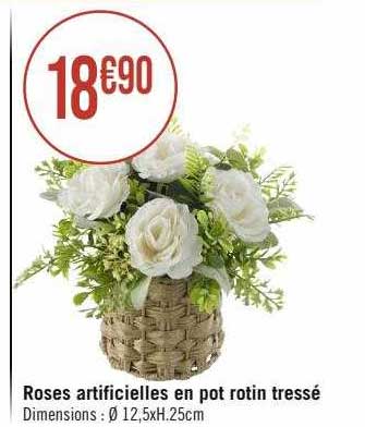 Roses Artificielles En Pot Rotin Tressé