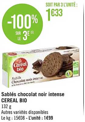 Sablés Chocolat Noir Intense Céréal Bio