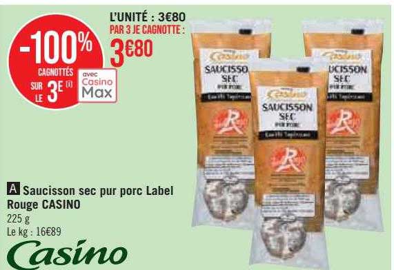 Saucisson Sec Pur Porc Label Rouge Casino