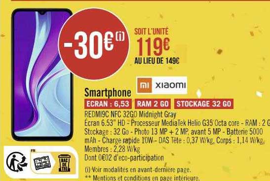 smartphone xiaomi redmi9c nfc 32go midnight gray