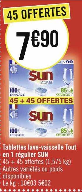 tablettes lave-vaisselle tout en 1 régulier sun