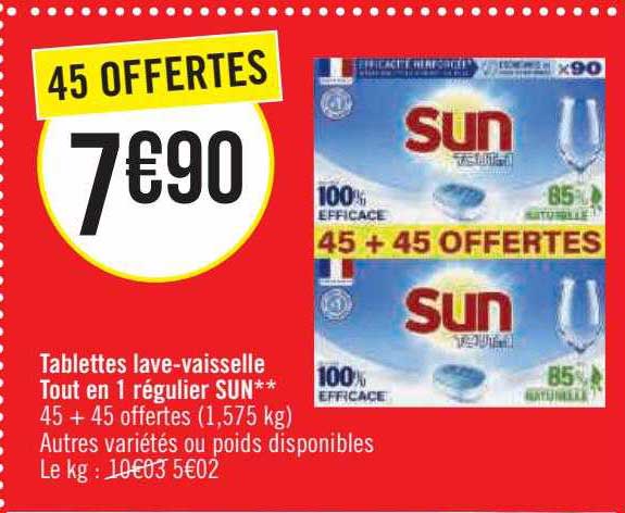 tablettes lave-vaisselle tout en 1 régulier sun