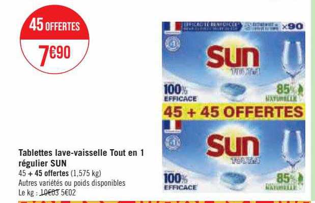 tablettes lave-vaisselle tout en 1 régulier sun