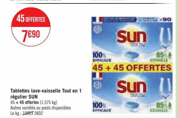 tablettes lave-vaisselle tout en 1 régulier sun