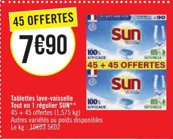 tablettes lave-vaisselle tout en 1 régulier sun