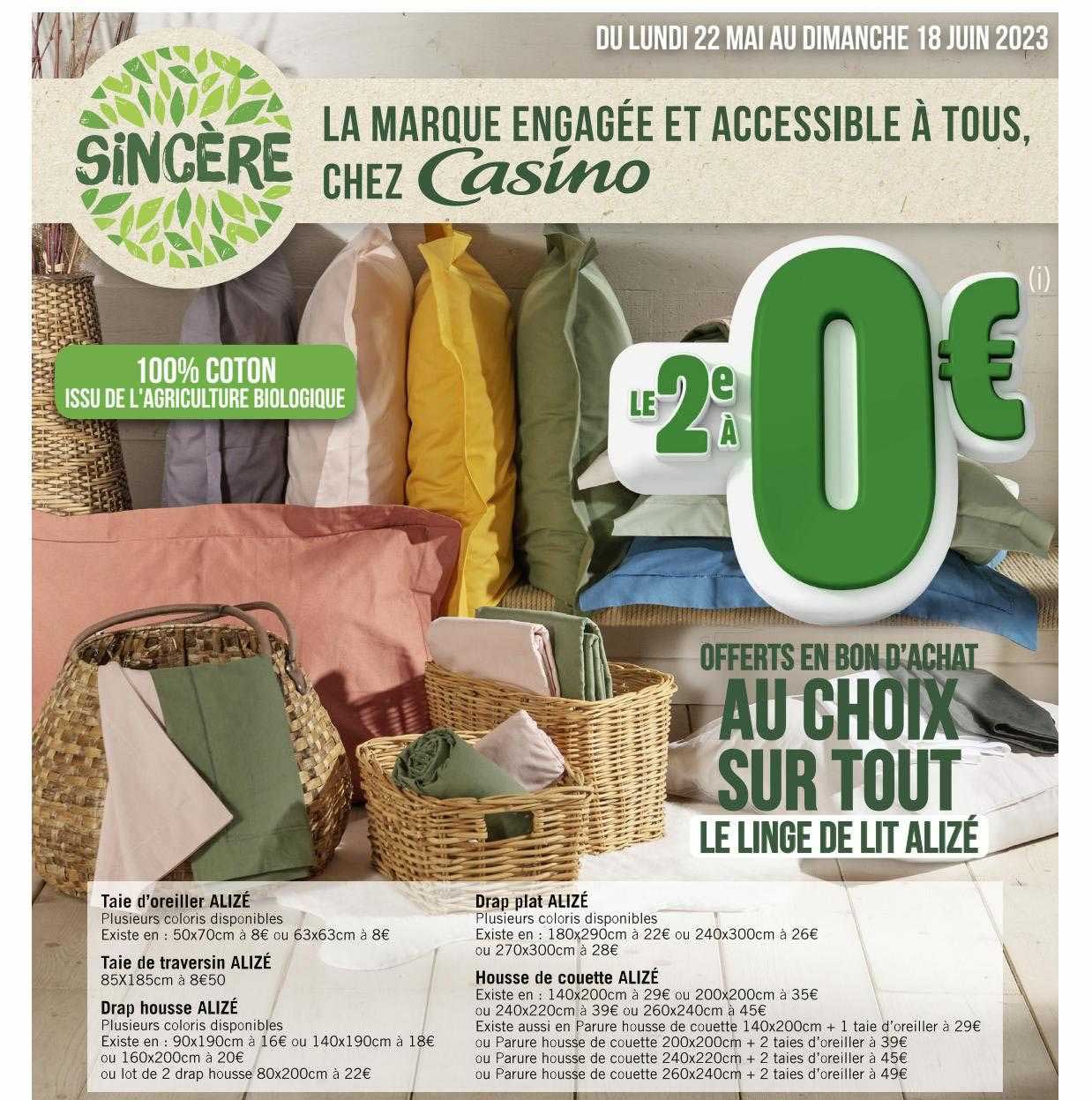 taie d'oreiller alizé sincère, taie de traversin alizé sincère, drap housse alizé sincère, drap plat alizé sincère, housse de couette alizé sincère