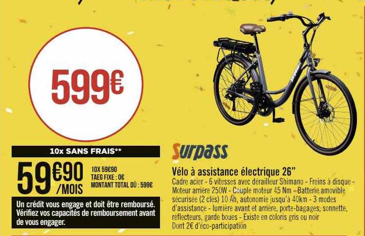 vélo à assistance électrique 26" surpass