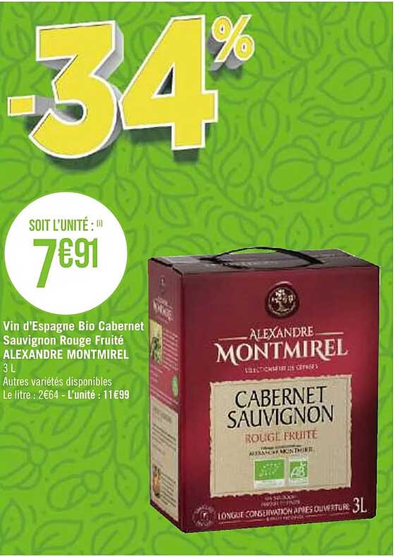 vin d'espagne bio cabernet sauvignon rouge fruité alexandre montmirel