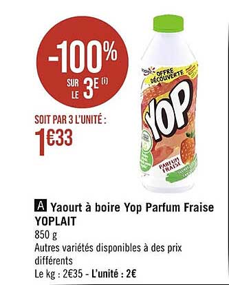 Yaourt à Boire Yop Parfum Fraise Yoplait