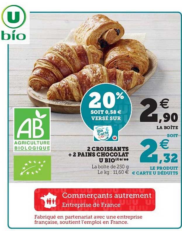 2 Croissants + 2 Pains Chocolat U Bio