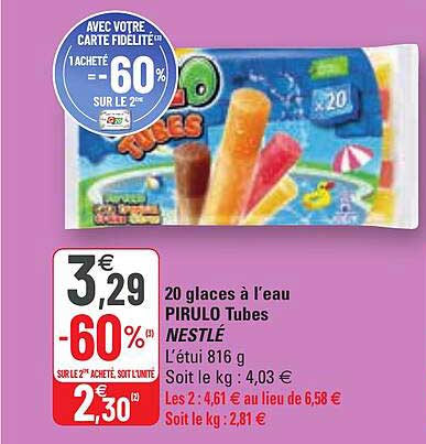 20 glaces à l'eau pirulo tubes nestlé