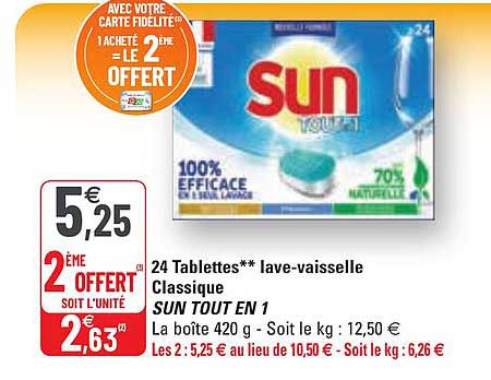 24 tablettes lave-vaisselle classique sun tout en 1