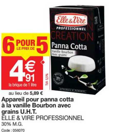 appareil pour panna cotta à la vanille bourbon avec grains u.h.t. elle&vire professionnel