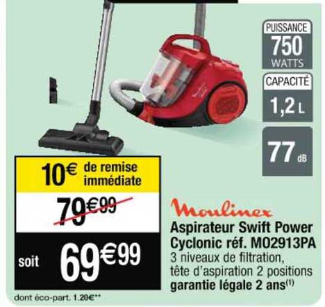 aspirateur swift power cyclonic réf. m02913pa moulinex
