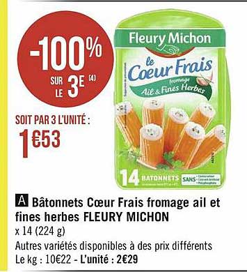 bâtonnets cœur frais fromage ail et fines herbes fleury michon