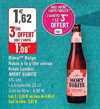 bière belge rubis à la p'tite cerise kriek lambic mort subite