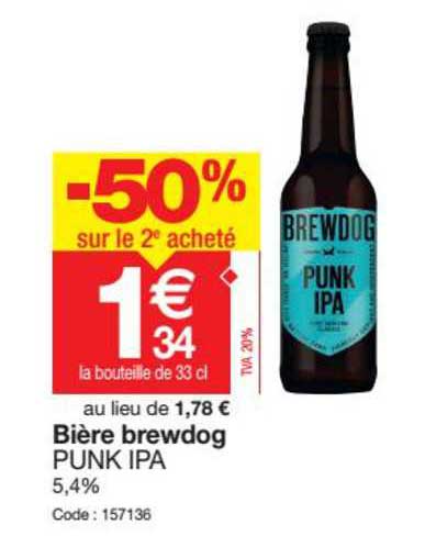 bière brewdog punk ipa -50% sur le 2e acheté