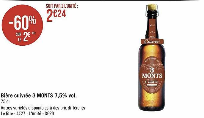 bière cuivrée 3 monts 7,5% vol.