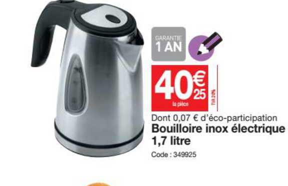 bouilloire inox électrique 1.7 litre