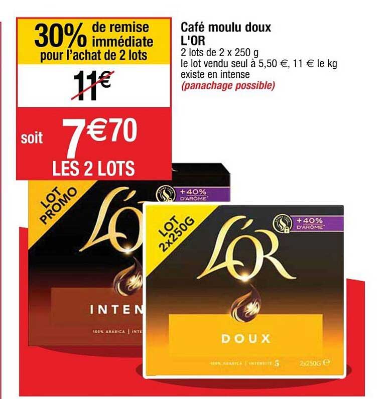 café moulu doux l'or 30% de remise immédiate pour l'achat de 2 lots