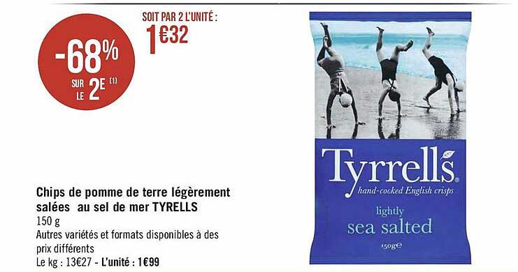 chips de pomme de terre légèrement salées au sel de mer tyrells