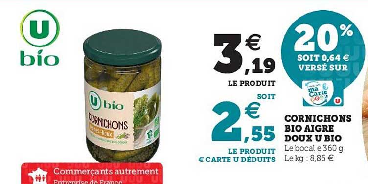 Cornichons Bio Aigre Doux U Bio