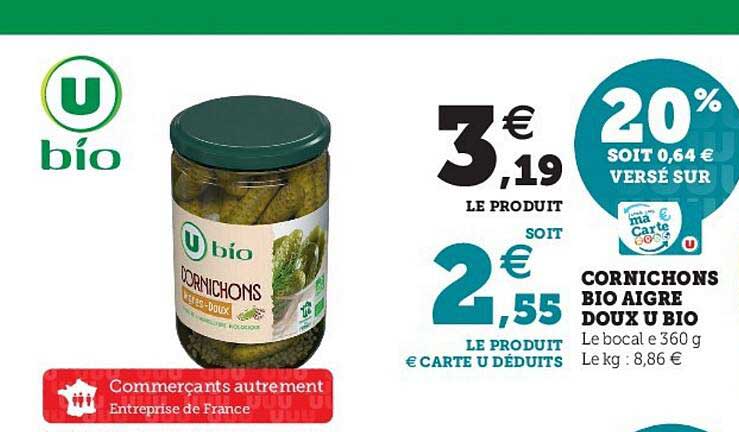 cornichons bio aigre doux u bio