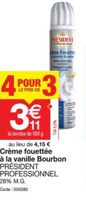 Crème Fouettée à La Vanille Bourbon Président Professionnel