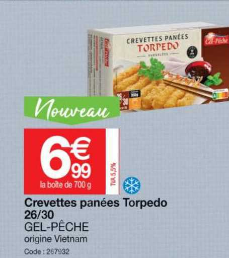 crevettes panées torpedo 26 30 gel-pêche