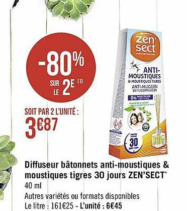diffuseur bâtonnets anti-moustiques & moustiques tigres 30 jours zen'sect' -80% sur le 2e