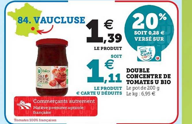 Double Concentré De Tomates U Bio