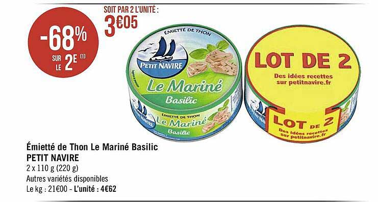 émieté De Thon Le Mariné Basilic Petit Navire -68% Sur Le 2e