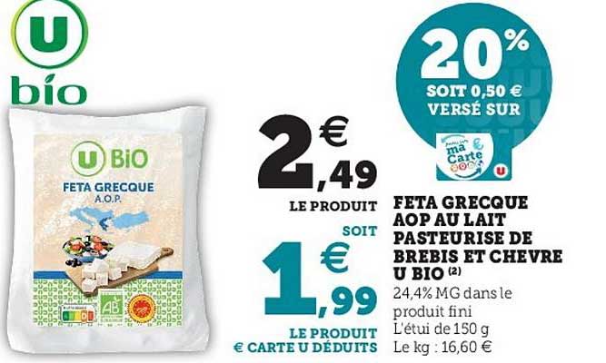 Feta Grecque Aop Au Lait Pasteurisé De Brebis Et Chèvre U Bio