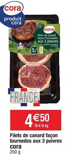 filets de canard façon tournedos aux 3 poivres cora